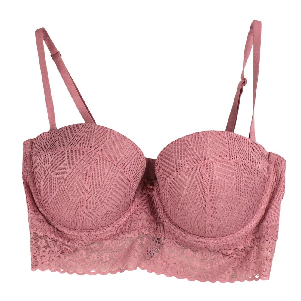 Aerie 36C Balconette Longline Lace Bra Dusty Rose Pink‎ Underwire Padded